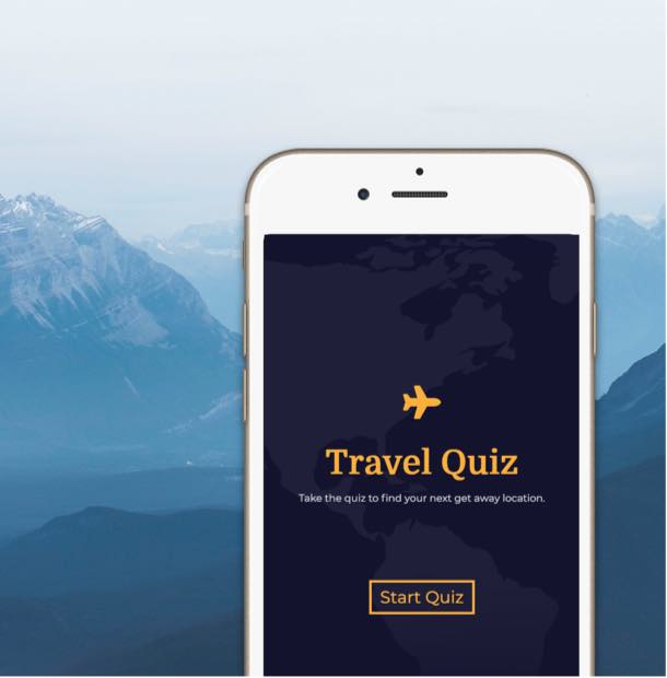 Travel app displaed on iphone six with mountion back drop.