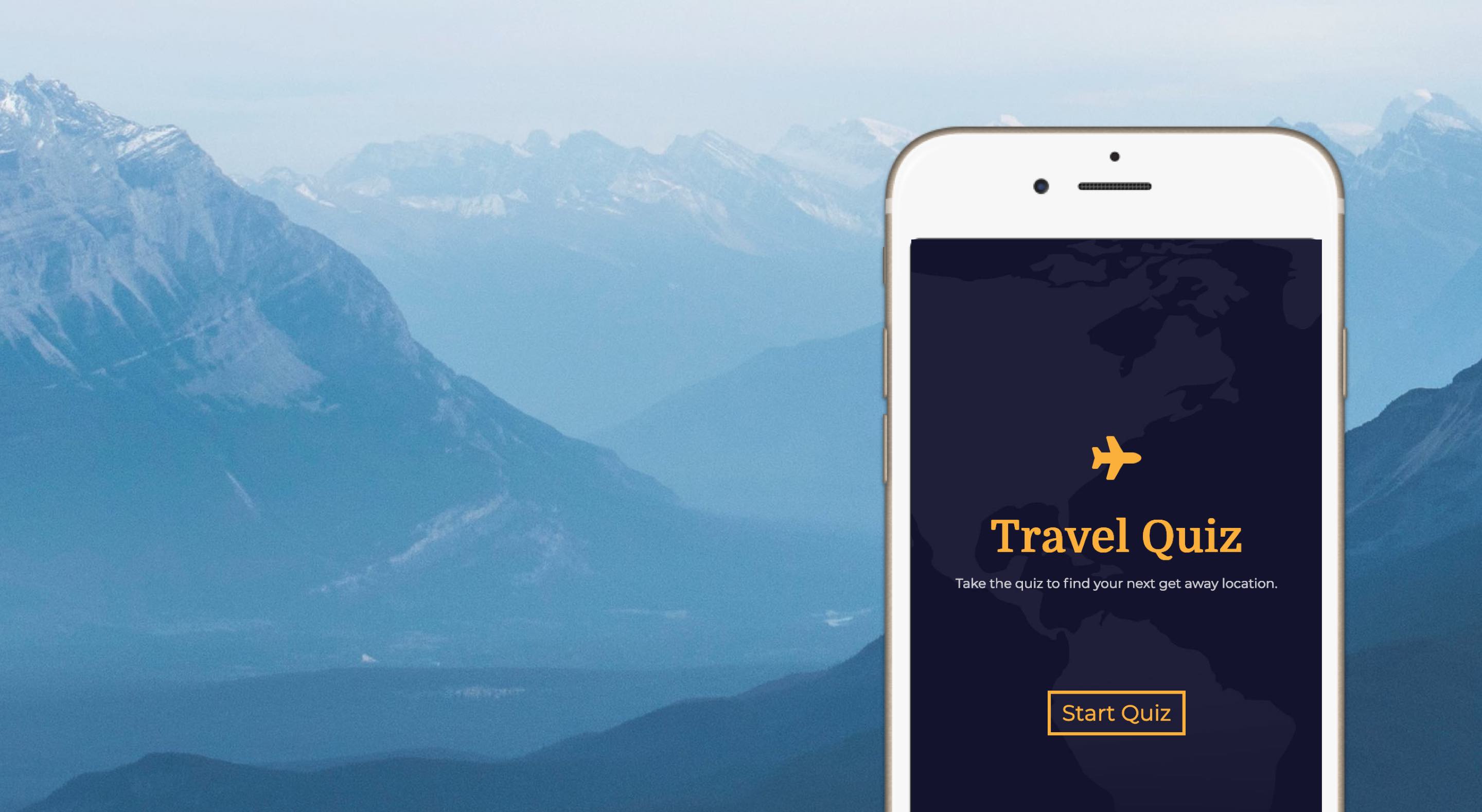 Travel app displaed on iphone six with mountion back drop.